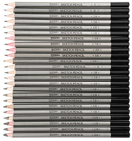 Graphit Bleistift Set, 24-tlg Ungiftig Sketch Art Graphite Drawing Pencils 9H-14B