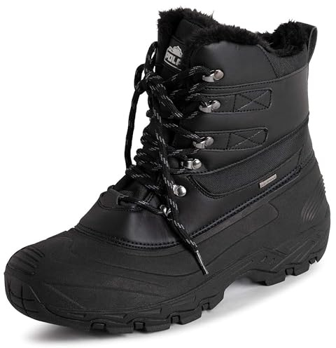 Polar Hombre Impermeable Suela Exterior Profunda Huella Completamente Piel Sintética Forrada Invierno Durable Botas De Nieve - Negro Ata para Arriba - UK10/EU44 - YC0682