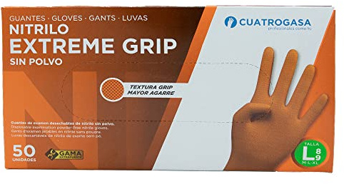 Guantes de Nitrilo Extreme Grip Talla Grande Color Naranja