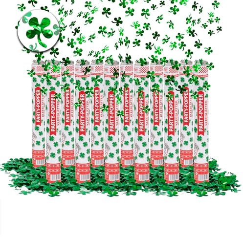 Party Factory – Konfettikanone Kleeblatt Party Popper 12er Set – Partygadgets Konfetti Kanone 40cm mit Schnipseln für Hochzeit, Geburtstag oder Silvester – Bis 8m Flughöhe, für Innen & Außen