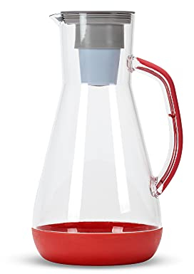 Hydros Jarra de filtro de agua, jarra de agua de 64 onzas, alimentada por Fast Flo Tech, apta para lavavajillas, llenado rápido de 60 segundos, filtro de agua sin BPA, capacidad de 8 tazas, color rojo