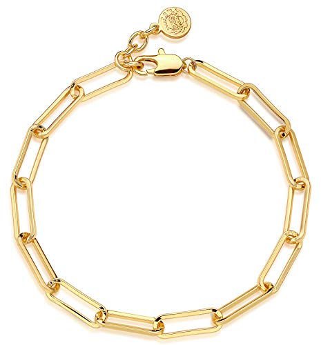 Dremmy Studios Gold Dainty Paperclip Chain Bracelet for Women 14K Gold Plated Handmade Adjustable Paperclip Link Bracelet Minimalist