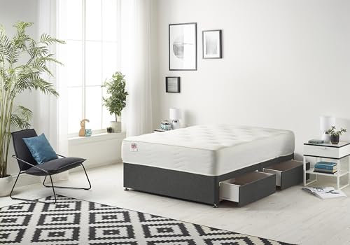 Bed Centre Premier Charcoal Fabric Divan Bed With Sprung Memory Foam Mattress, Drawers, Headboard (2 Drawers - No Headboard, 3FT Single)