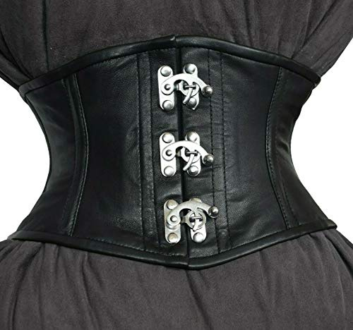 iiffii Corsé para mujer con tiras de cierre suaves de acero inoxidable y piel de napa de cordero, talla 34 ~ 50 pulgadas, Negro , 34