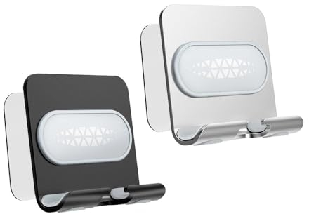 Lot de 2 supports muraux réglables pour téléphone de douche - Auto-adhésifs et réutilisables - Étanches - Pour téléphone et tablette - Mains libres - Pour lit, salle de bain, cuisine