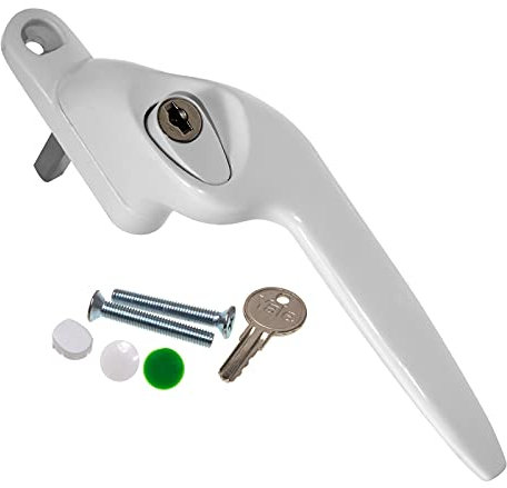White Right-Hand Yale UPVC Window Handle Cranked Double Glazing Universal Key Locking - 15mm