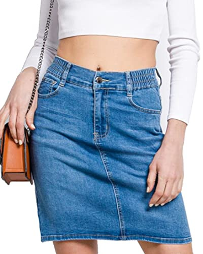 Van Der Rich ® - Falda Vaquera hasta la Rodilla con Cintura Elástica - Mujer