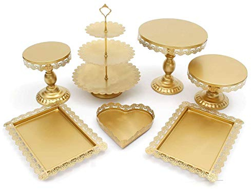 MEETOZ 7 Stück Tortenständer und Gebäcktabletts, Metall, Cupcake-Halter, Obst-Dessertt-Präsentationsplatte für Babyparty, Hochzeit, Geburtstag, Party, Feier