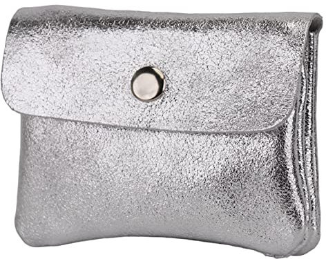 SH Leder Echtleder Kleine handliche Party Disco Kartenetui Geldbörse Reise Sport Urlaub compackt Lifestyle Unisex 11x6,90cm Alba B087 (Silber)
