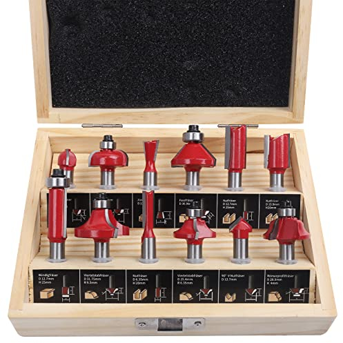 KOWOOD Fräser Set für Oberfräsen 12 tlg, Schaft 8mm Oberfräser Set Holzbearbeitung Swerkzeugen für Anfänger in Holz-Koffer,Holzfräser in Industrie-Qualität für hartes und weiches