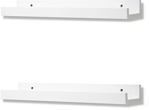 Coradoma Wandregal 2er Set aus Holz Braun für Bilder Fotorahmen und Bücher - Hängeregal Schweberegal für Wand Deko Wohnzimmer Modern 43x10cm (Weiß)
