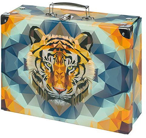 Baagl Kinderkoffer für Spielzeug und Schulbedarf, Pappkoffer, Spielzeugkoffer, Spielkoffer, Faltbarer Kinder Koffer, Faltkoffer, Klappkoffer mit Metalgriff (Wild Tiger)