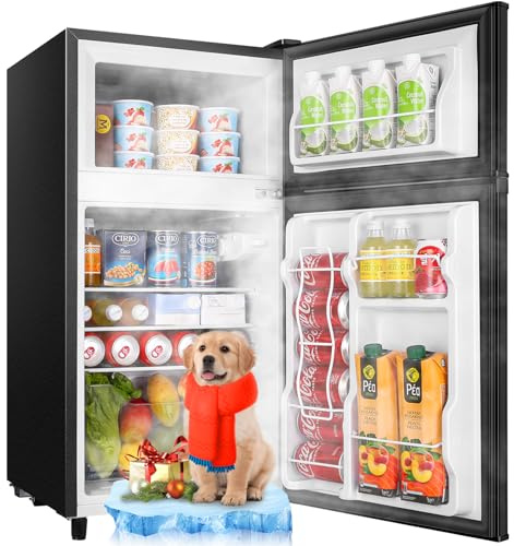 WANAI 3.5 Cu.Ft Black Mini Fridge With Freezer Compact Refrigerator Dorm
