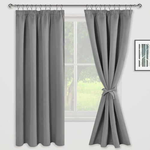 JIUZHEN Verdunklungsvorhänge Gardinen mit kräuselband Vorhang Blickdicht Vorhänge Wohnzimmer Gardinen Schlafzimmer Thermovorhang Grau H175 x B140 cm 2er Set