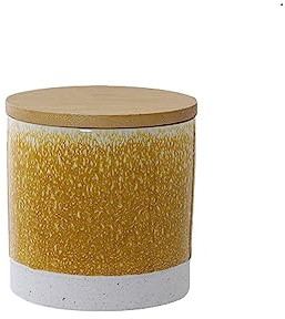 Ttiy Ceramic Tea Canister Handmade Kitchen Storage Jar Portable Tea Caddy Sealed Storage Can With Wood Cover For Food Tea Coffee Beans Spice (Yellow)