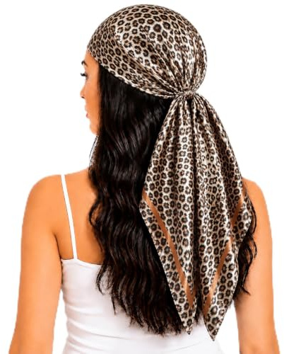FAIRYGATE Schal Leopardenmuster Damen Kopftuch Satin kleines Seidentuch Halstuch Bandana Seidenschal DA2425