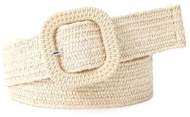 NEFLUM Damen-Stroh-Flechtgürtel, Herz-Schnalle, gewebter Taillengürtel, elastisch, 4cm breit, Taillenband, Kleid, dekorativer Gürtel, 98x4cm