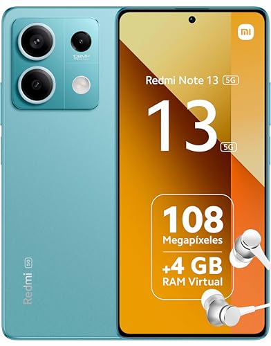 XIAOMI Redmi Note 13 5G - Smartphone de 6+128 GB, Pantalla de 6,67 AMOLED FHD+ 120Hz, MediaTek Dimensity 6080, Triple cámara de hasta 108MP, Carga rápida 33W, Azul (Versión ES)
