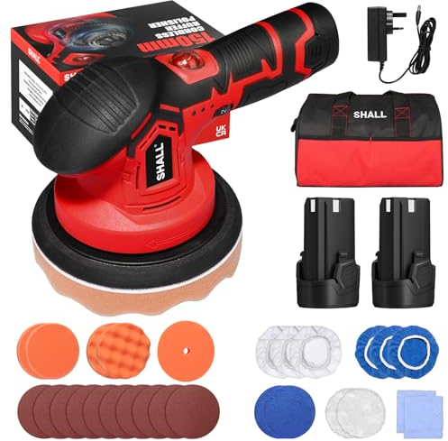 SHALL-Cordless Car Buffer Polisher - 6 Inch Portable Polishing Waxer Machine Kit,2500-5000 RPM,27PCS Car Polishing Kit,for Car Detailing/Waxing/Buffer/Polisher，British Fast Charging Plug