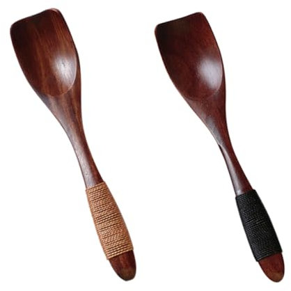BESTonZON 2pcs Natural Wooden Ice Spoons Vintage Style Boy Girl's Cutlery for Desserts Salads