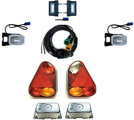 MelTruck Anhängerbeleuchtung Komplett Set 13-polig Rückleuchte Kennzeichen QS075 Bajonett E9 Lampenschutz (mit Schutz, Kabel 5m/3,1m)