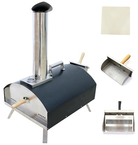 Four à pizza portable à granulés de bois pour l'extérieur, four à pizza au feu de bois en acier inoxydable de 12 pouces, avec thermomètre et pierre à pizza pour cuisine extérieure, jardin