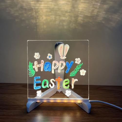 Bacheca LED con colori – Messaggio luminoso acrilico cancellabile a secco – Luce notturna trasparente – 7 penne al neon – per ufficio, camera da letto