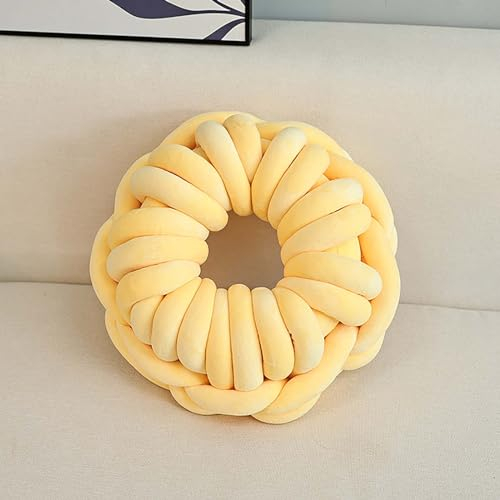 PTKG Plüsch Knotenkissen,Knot Kissen Ball, Geknotetes Kissen,Knoten-Ball-Kissen, Runde Kissen Samt Deko Sofa-Kissen für Schlafzimmer, Sofa,Gelb