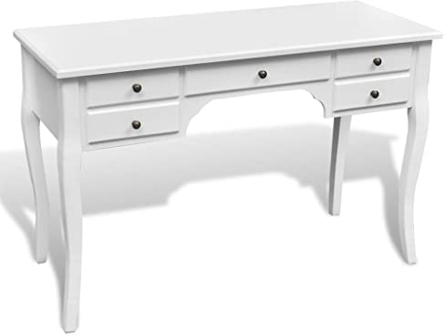 AJSEOYBS Schreibtisch Klein,EmpfangsthekefranzöSischer Holz-Schreibtisch Mit Geschwungenen Beinen 5 Schubladengeeignet FüR Wohnzimmer, Schlafzimmer, BüRo, Besprechungszimmer, Arbeitszimmer