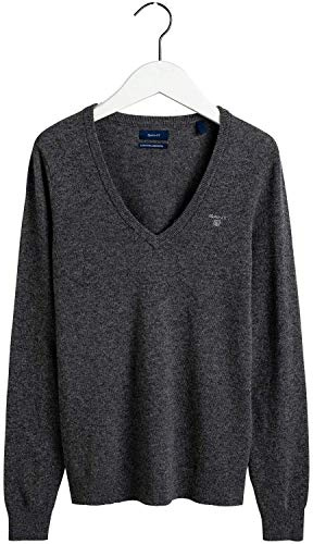GANT Extrafine lammull V-hals, dc charcoal melange, L