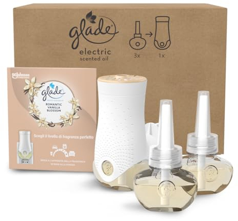 Glade Liquido Elettrico Profumatore per Ambienti con Olii Essenziali, Fragranza Vaniglia, Fino a 120 Giorni di Profumo, 1 Diffusore e 3 Ricariche