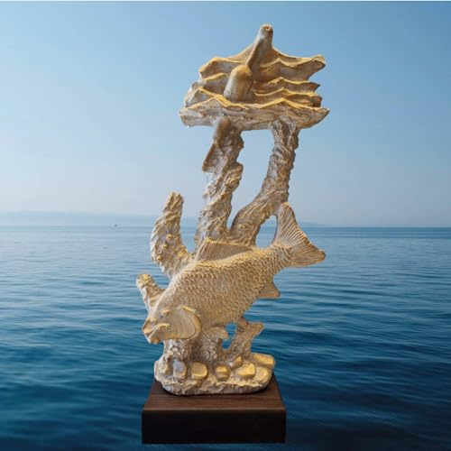 XXL Angeln Pokal - Resinfigur Fischer auf Holzsockel - Petri Heil Award