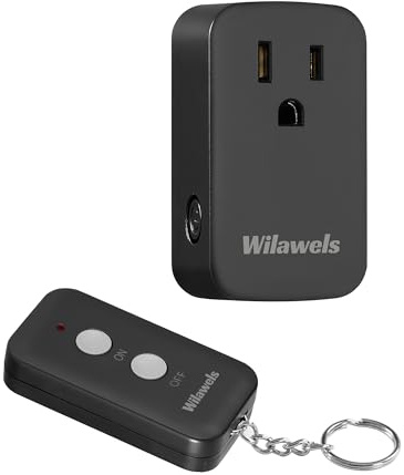 Remote Control Outlet Plug Wireless On Off Power Switch, Black Remote Light Switch Wireless for Lamp, Light, Fan, Programmable, Portable, 100ft RF Range, FCC Certified, Battery Included H02RC1106