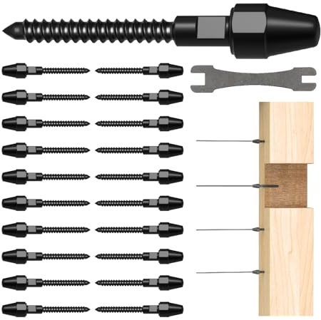 RiaYer HF015BL Lot de 10 paires de tendeurs de câble QuickLock, pour droitier et gaucher, vis tire-fond pour poteau en bois de 1/8 en acier T316, installation sans outil