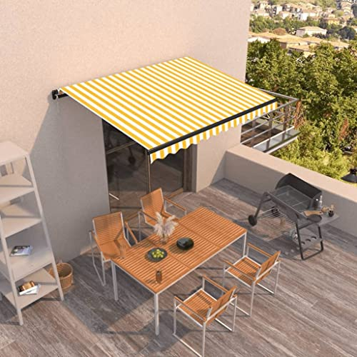 Home Outdoor OthersManuell einziehbare Markise, 350 x 250 cm, Gelb und Weiß