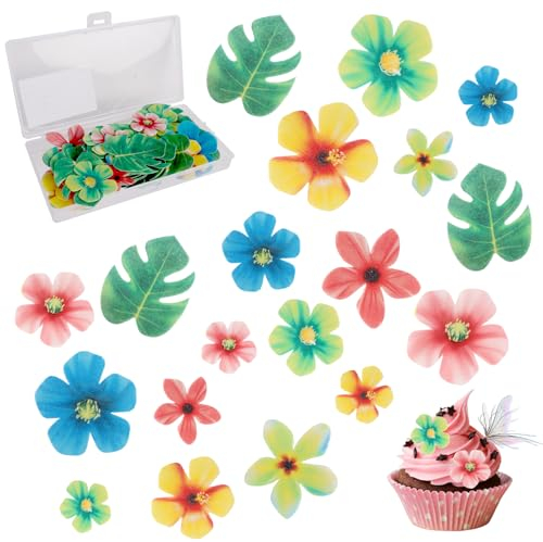 83pcs Edible Butterfly Cake Toppers, FlowersShape Cupcake Baking Decoration, Edible glutinous rice paper, Birthday Party Cake Decorations (Turtle Leaf+Small Flower)