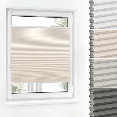 Jalousiescout Wabenplissee ohne Bohren Verdunklung—Thermo plissee Klemmfix Zweifarbig 120x50cm Creme-Weiß, Sonnen-, Sicht- & Hitzeschutz Jalousie verdunklung für Fenster & Tür