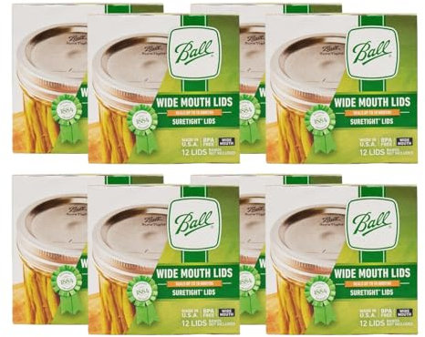 Ball Wide Mouth Lids for Glass Mason Jars, Used for Canning, Pickling, Juice, Jam, Jelly 12-Count, Pack of 8 (96-Lids Total)
