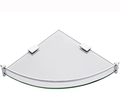 Eckglasregal fürs Badezimmer, Wandmontage, gebohrtes Regal aus gehärtetem Glas, für Badezimmer, Schlafzimmer, Büro, Duschregal mit Geländer, Silber (Anzahl der Schichten: 3 Schichten, Größe: 20 cm)