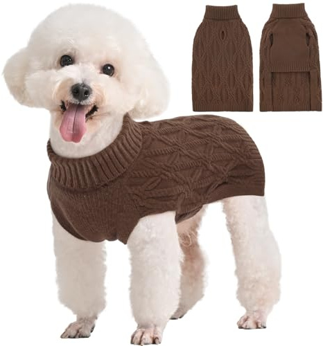 Kuoser Warmer Hundepullover, Rollkragenpullover für Kleine, Mittelgroße und Große Hunde, Fleece, Braun XS