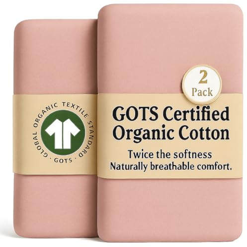 Bunnyjik GOTS Organic 2 x Cot Sheets 120x60 Fitted - Cozy & Luxurious – 190GSM Organic Cotton - Baby Cot Sheet - 100% Organic Combed Cotton Baby Bedding - Cot Bed Sheets 60 x 120