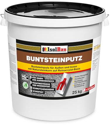 Isolbau - Buntsteinputz für Außen und Innen (Weiß, Grau, Schwarz) 25 kg - BP10 Mosaikputz Dekorationsputz Frostsicher, Wasserfest, Stoßfest