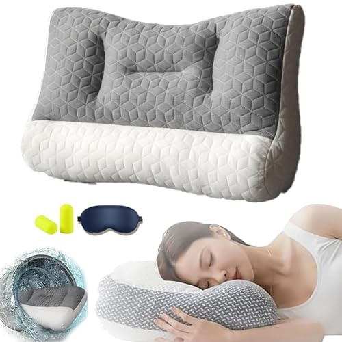 NNBWLMAEE Restiva, Cuscino per apnea notturna, cuscino ortopedico a trazione cervicale, per chi dorme sul fianco, sulla schiena, sullo stomaco, protegge collo e spalle (grigio, cuscino alto (9 cm)