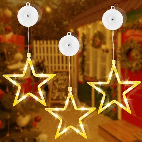 sylvwin LED Sterne Weihnachtsdeko Fenster 3 Stück,10 LED Weihnachtsdeko Innen mit Timer, Warmweiß Lichterkette Sterne für Fenster Deko Weihnachten Deko, Balkon, Party, Hochzeit