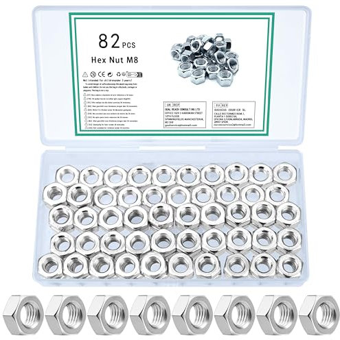 TOOINKCV 82 Pezzi M8 Dadi Esagonali, Set di Dadi di Bloccaggio, Assortimento di Dado Autobloccanti, Metrici Dado di Fissaggio Controdado per Bulloni e Viti