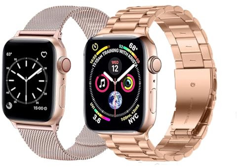 baklon 2-Pack Stainless Steel Strap Compatible with Apple Watch Strap 38mm 40mm 41mm 42mm(Series 10), Compatible with iWatch Series Ultra/Ultra2/SE2/SE/10 9 8 7 6 5 4 3 2 1,Rose Gold