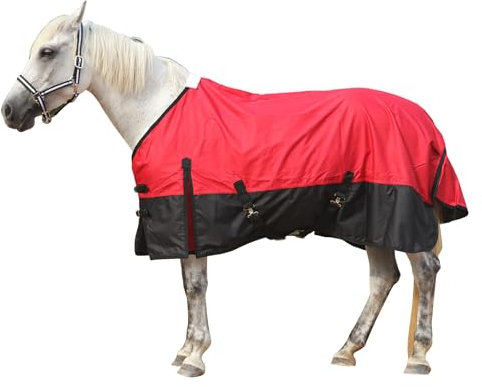 Gallopoff 600 Denier Rip-Stop Pferdedecke, leicht, wasserdicht und atmungsaktiv, Pferdedecke (ohne Füllung), Rot/Schwarz, 81