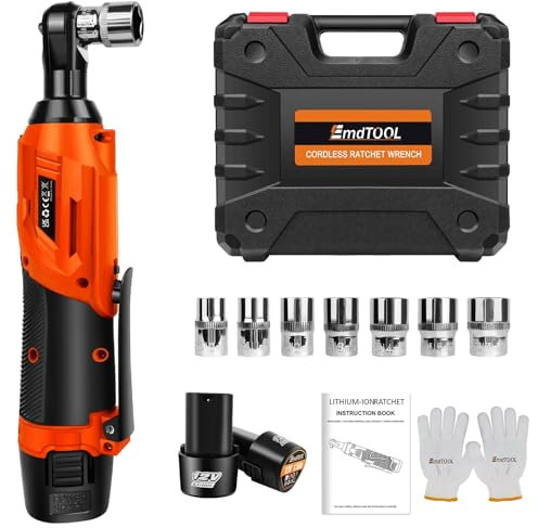 12V Cordless Ratchet Wrench Kit with 7 Impact Sockets, 3/8” Inch Electric Ratchet Wrench, Compact 90° Angle Wrench with LED Work Light, 2*1500mAh Li-Ion Batteries Power Ratchet Wrench for Car Repair