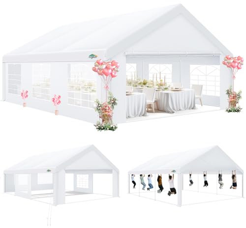 COBIZI Partyzelt 6x6,Metall Gestell Gartenzelt,Pavillon Wasserdicht verdickte PE-Plane,Robustes Zelt mit Vier Windleinen,UV-Schutz 50+, Große Luxus Hochzeitszelt Gartenpavillon 36m²,Weiß