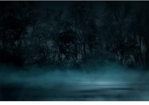 YongFoto 3x2m Fond pour Photographie d'halloween dans forêt Sombre Forêts brumeuses Lac Nuit mystérieuse Arrière-Plan Photo pour Extérieur Horreur Paysage Naturel Décorations Studio pour séance